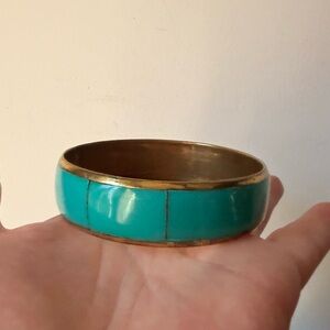 Turquoise Inlay Gold-Tone Bangle Bracelet